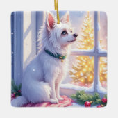 Cozy Maltese by Snowy Window Christmas Dog Art Keramisch Ornament (Voorkant)