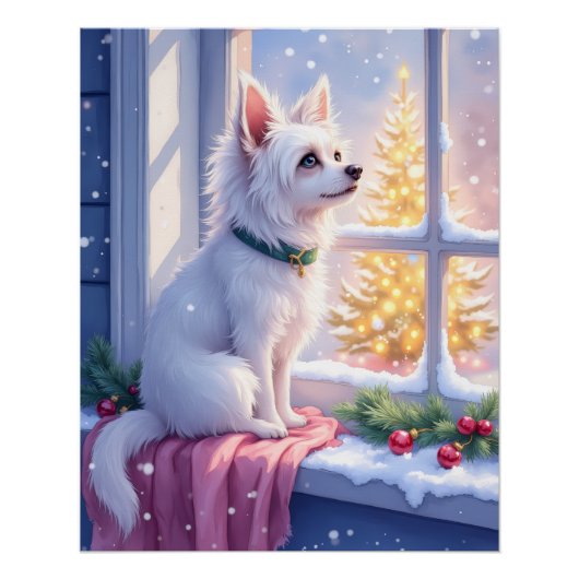 Cozy Maltese by Snowy Window Christmas Dog Art Perfect Poster (Voorkant)