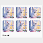Cozy Maltese by Snowy Window Christmas Dog Art Vierkante Sticker (Vel)