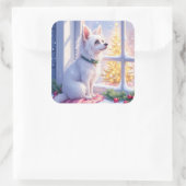 Cozy Maltese by Snowy Window Christmas Dog Art Vierkante Sticker (Tas)