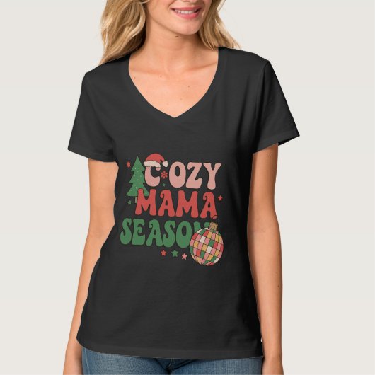 Cozy Mama Season Retro Christmas Art T-shirt (Voorkant)