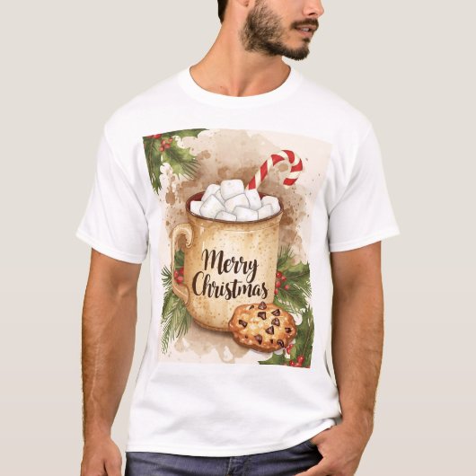 Cozy merry Christmas holly cookie cute festive T-shirt (Voorkant)