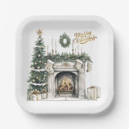 Cozy Merry Christmas Paper Plate Winter Window Papieren Bordje