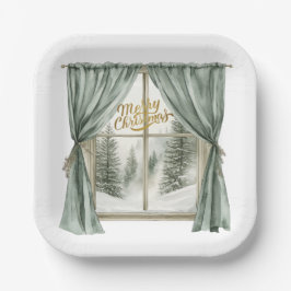 Cozy Merry Christmas Paper Plate  Winter Window Papieren Bordje