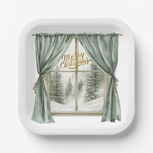 Cozy Merry Christmas Paper Plate  Winter Window Papieren Bordje (Voorkant)
