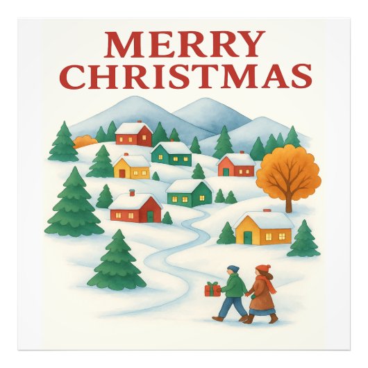 Cozy Merry Christmas Winter Village Photo Tile Foto Afdruk (Voorkant)