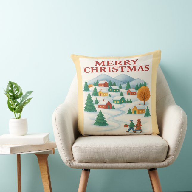 Cozy Merry Christmas Winter Village Pillow Kussen (Stoel)