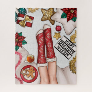 Cozy Merry Kerstmis Gingerbrood Rood Sweater Sokke Legpuzzel
