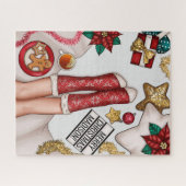 Cozy Merry Kerstmis Gingerbrood Rood Sweater Sokke Legpuzzel (Horizontaal)