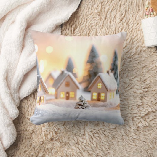 Cozy miniature winter village with glowing houses kussen (Deken)