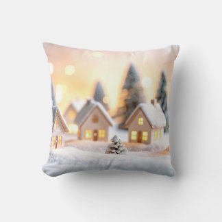 Cozy miniature winter village with glowing houses kussen