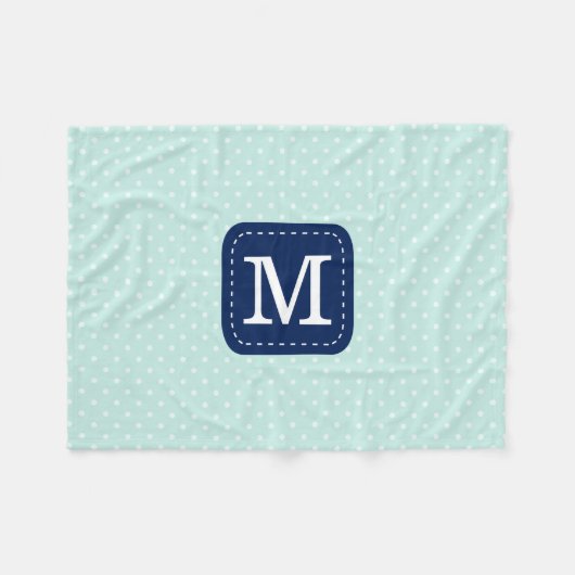 Cozy Mint Polka Punten Patroon met Douane Monogram Fleece Deken (Voorkant (Horizontaal))