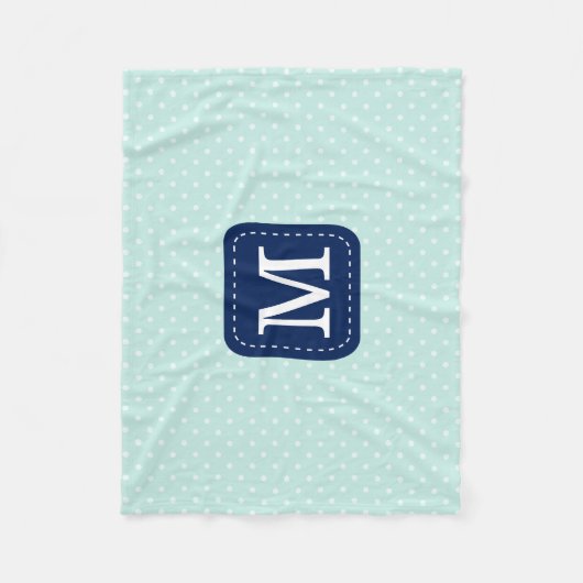 Cozy Mint Polka Punten Patroon met Douane Monogram Fleece Deken (Voorkant)