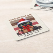 Cozy Mocha Mousse Funny Cat Retro Christmas Kartonnen Onderzetters (Schuin)