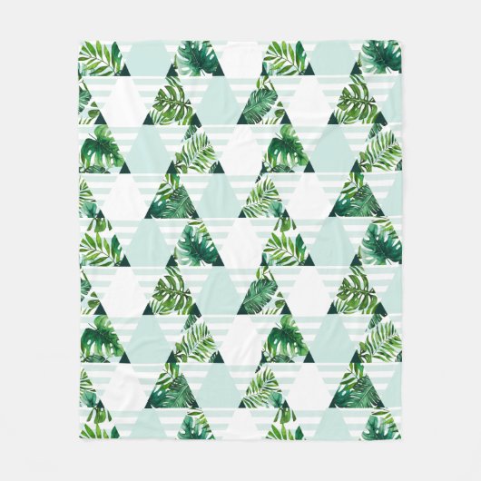 Cozy Modern Mint Green Tropical Triangles Patroon Fleece Deken (Voorkant)