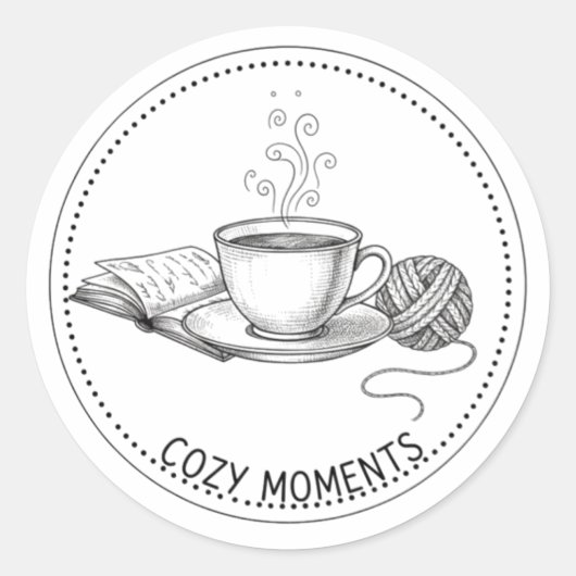 Cozy Moments Coffee Book & Knitting Minimal ART Ronde Sticker (Voorkant)