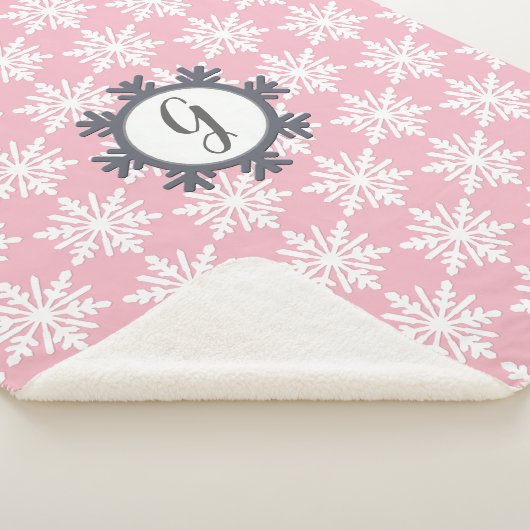 Cozy Monogram Snowflake Sherpa Backed Blanket Deken (3/4)