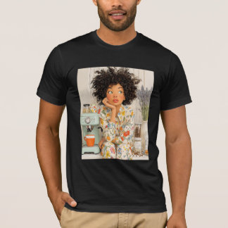 Cozy Morning Coffee Girl – Warm AI Illustration  T-shirt