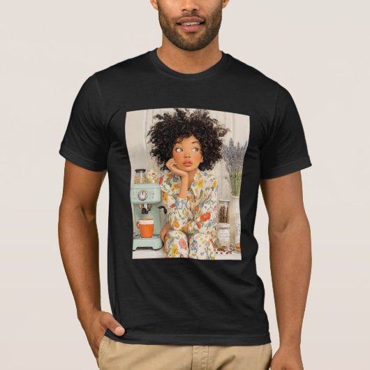 Cozy Morning Coffee Girl – Warm AI Illustration  T-shirt (Voorkant)