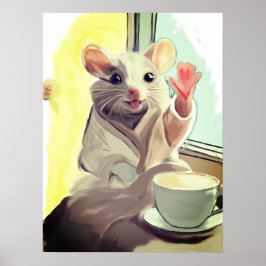 Cozy Morning Mouse Poster – schattige dierenkunst