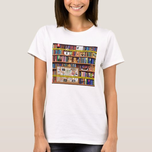 Cozy Mysteries Bookshelf T-shirt (Voorkant)