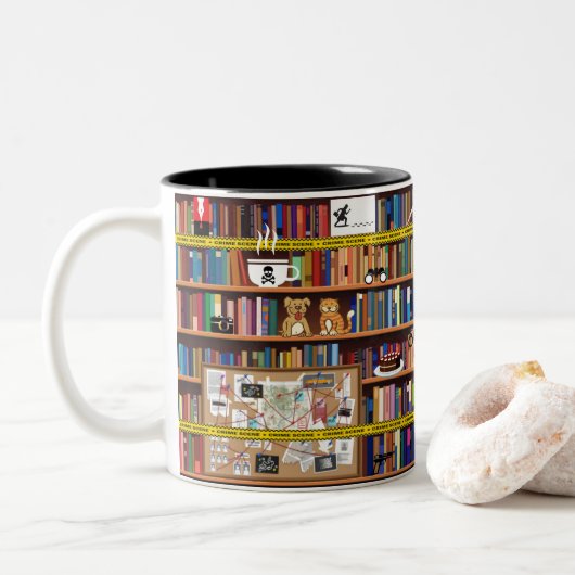 Cozy Mysteries Bookshelf Tweekleurige Koffiemok (Met donut)