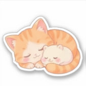Cozy Naptime: Sleeping Cat & Hamster Sticker (Voorkant)