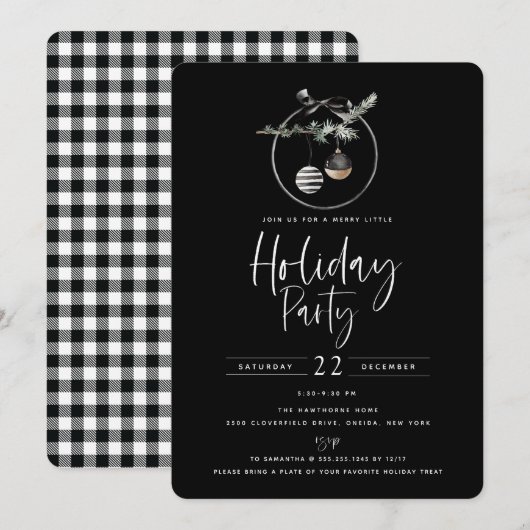 Cozy Natuur Wreath Black Holiday Party Kaart (Voorkant / Achterkant)