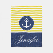 Cozy Nautical Yellow Blue Anchor Custom Text Fleece Deken (Voorkant)