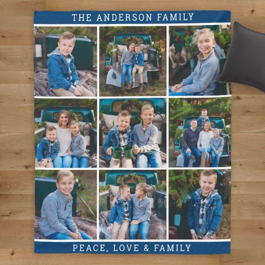 Cozy Navy Gepersonaliseerde Familie Foto Collage Fleece Deken
