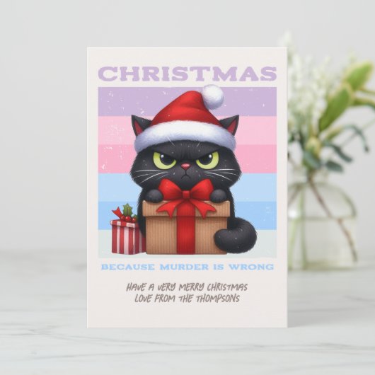 Cozy Neutral Funny Cat Retro Christmas Photo Feestdagenkaart (Staand voorkant)