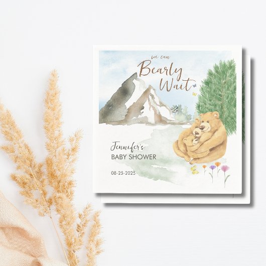 Cozy Neutral Watercolor Bear Baby Shower Servet