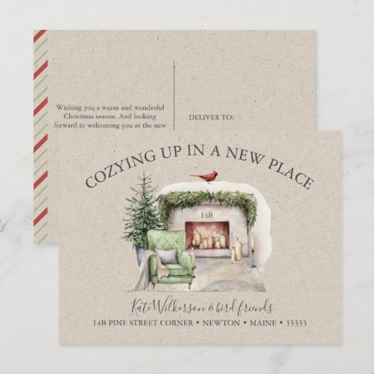 Cozy New Address met Fireplace Holiday Briefkaart (Voorkant / Achterkant)