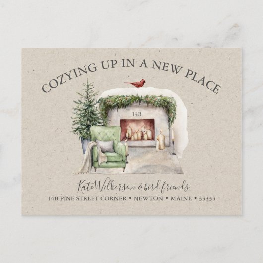 Cozy New Address met Fireplace Holiday Briefkaart (Voorkant)