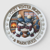 Cozy Night Snowmen Warm Hugs Grote Klok (Voorkant)