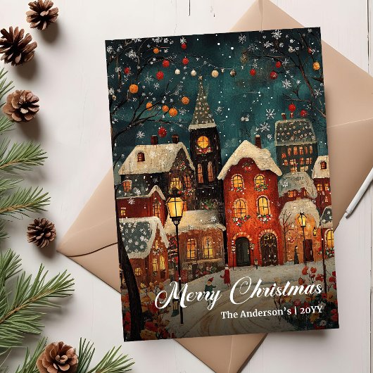 Cozy old fashioned Christmas scene seasonal card Feestdagenkaart