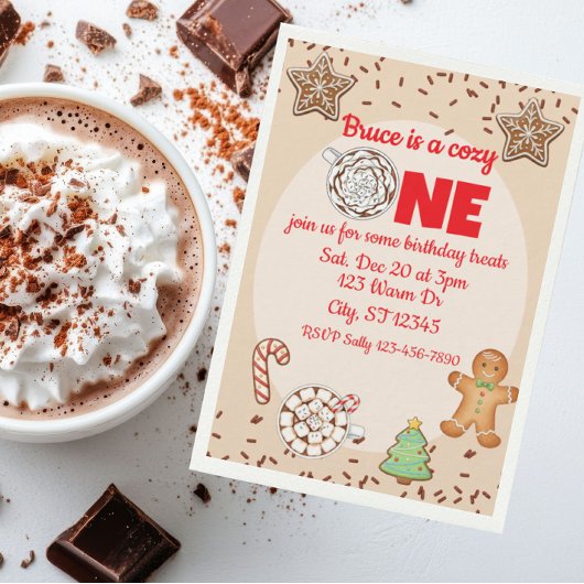 Cozy One, hot chocolate winter 1st birthday Kaart