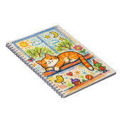 Cozy Orange Cat on Windowsill Whimsical Crayon Art Notitieboek (Rechterzijde)