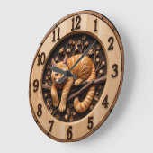 Cozy Orange Tabby Cat Wood Grote Klok (Hoek)