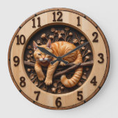 Cozy Orange Tabby Cat Wood Grote Klok (Voorkant)