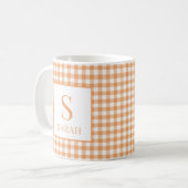 Cozy Oranje Gingham Plaid Monogram Naam Koffiemok (Voorkant links)