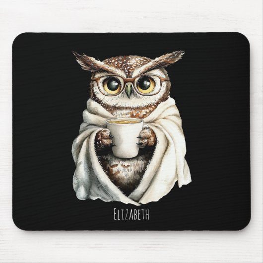 Cozy Owl with Coffee Mug Mouse Pad Muismat (Voorkant)