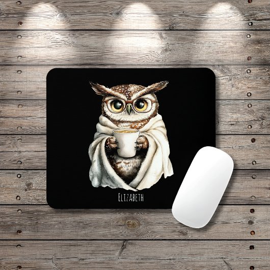 Cozy Owl with Coffee Mug Mouse Pad Muismat