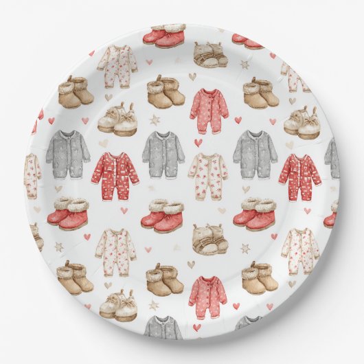 Cozy Pajamas Boho Babyshower Pattern Papieren Bordje (Voorkant)