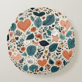 Cozy Pastel Floral & Geometric Pattern Pillow Rond Kussen