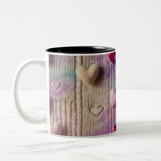 Cozy Pastel Knit Texture Multi Heart Two-Tone Mug Tweekleurige Koffiemok (Links)