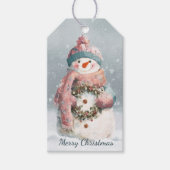 Cozy Pastel Snowman Christmas Cadeaulabel (Voorkant)