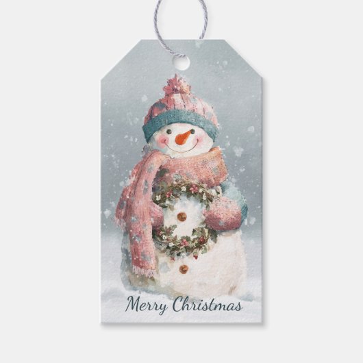 Cozy Pastel Snowman Christmas Cadeaulabel (Voorkant)