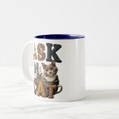 Cozy Patchwork Cat Ask My Cat Pun Design   Tweekleurige Koffiemok (Voorkant links)