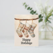 Cozy Patterned Christmas Stockings Feestdagenkaart (Staand voorkant)